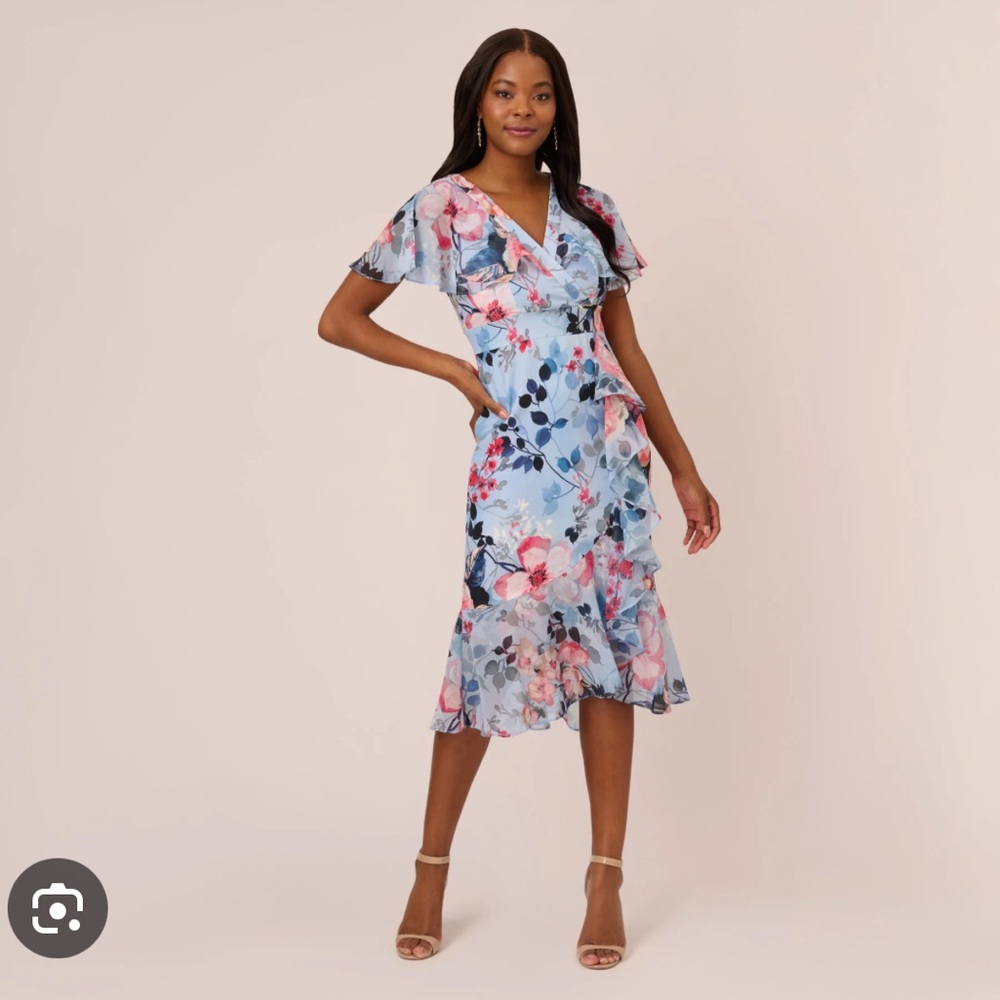 Adrianna Papell Light Blue Floral Dress